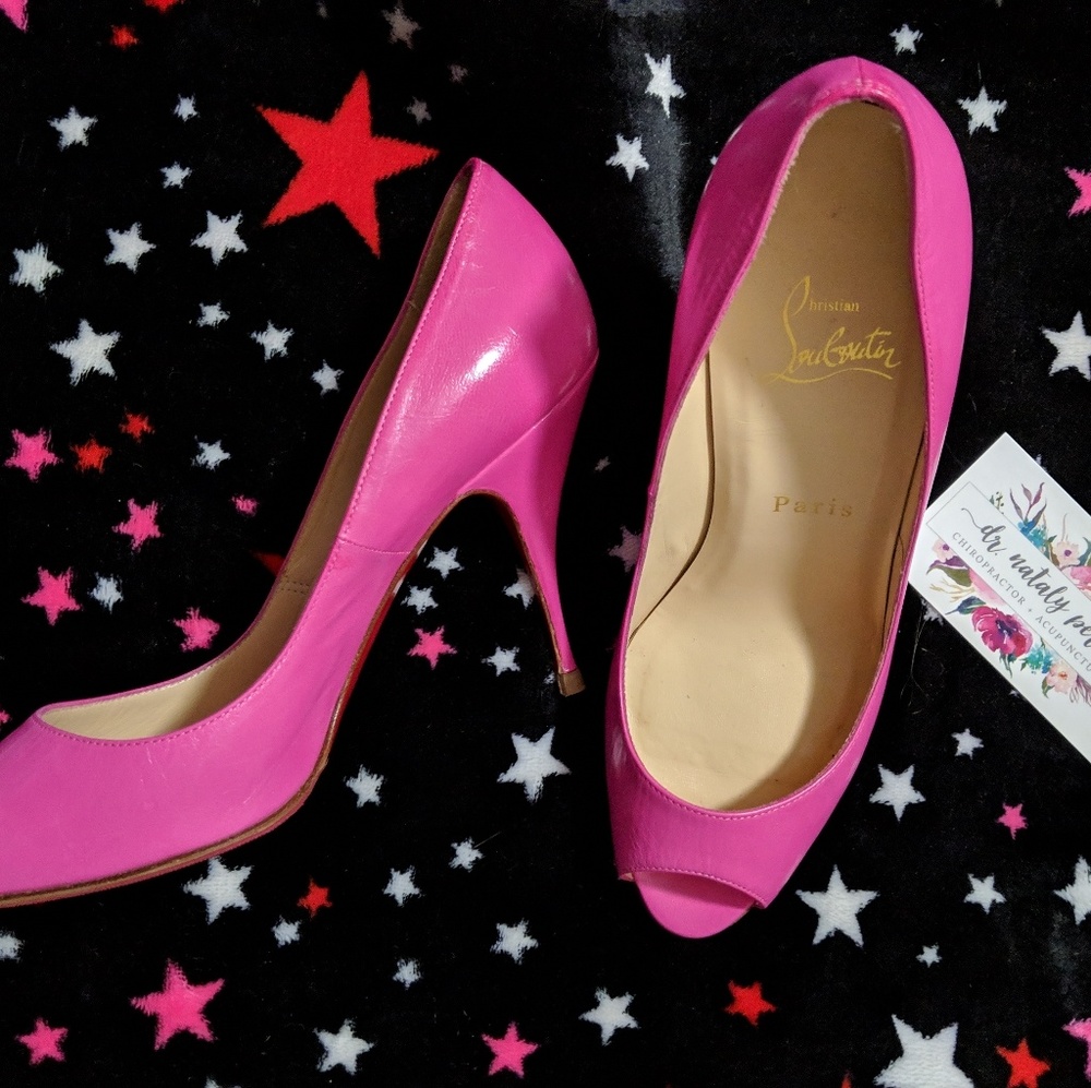 Christian Louboutin Pink Leather Peep Toe Heels
